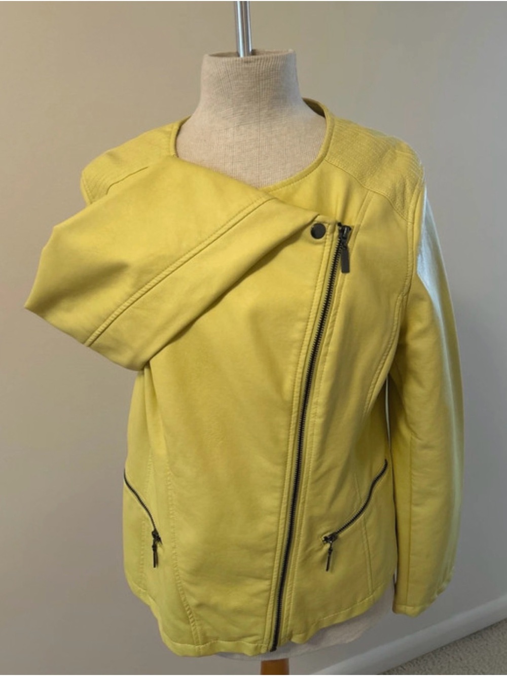 Alfani Lemon Yellow Asymmetrical Leather Moto Jacket